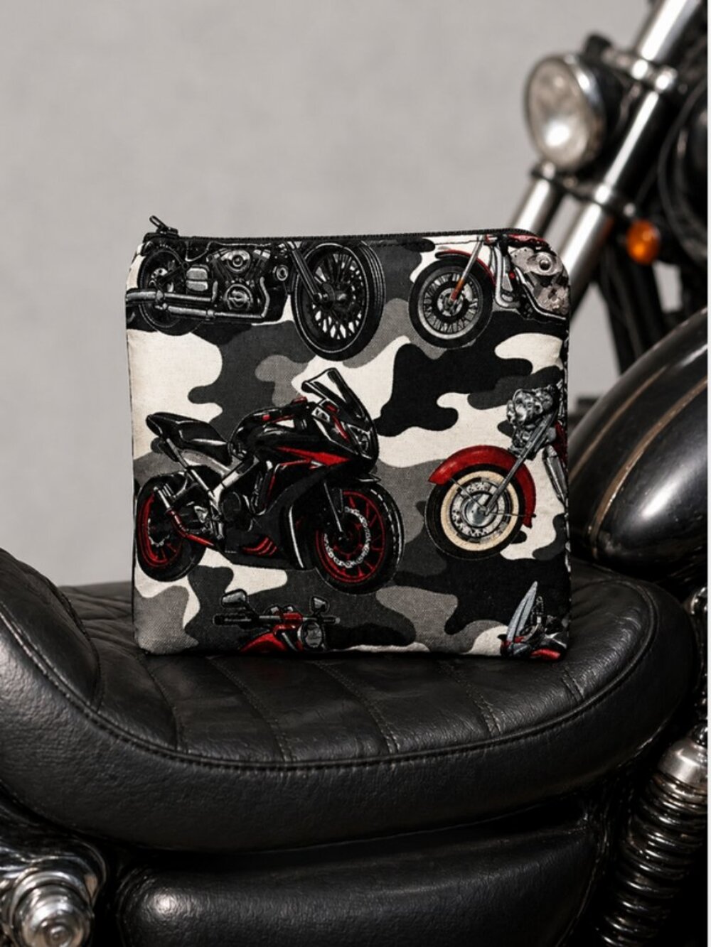 NEW Motorcycle Camo Quilted Zip Pouch | Protective Travel Cosmetic Bag